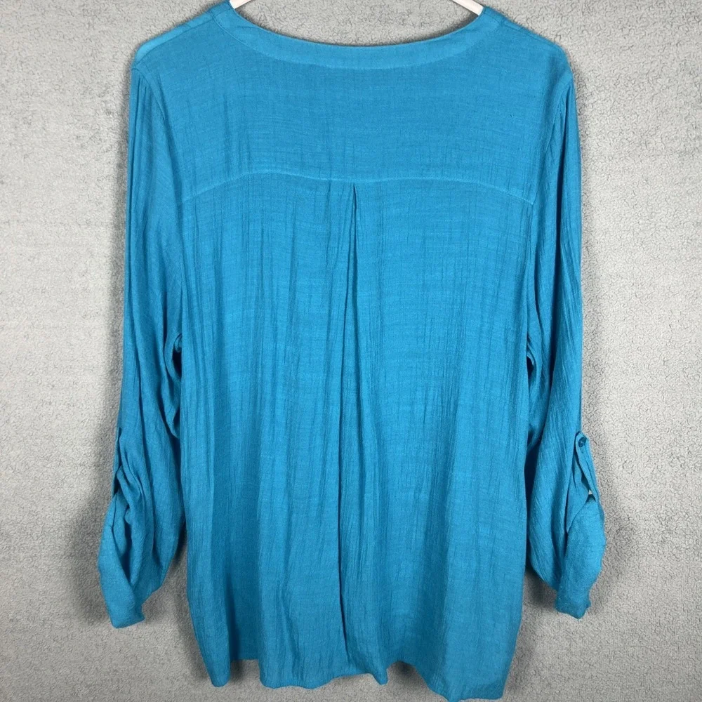 Zac & Rachel Teal Blouse Pleated Front Lace Hem Button Up Women L - Picture 8 of 8